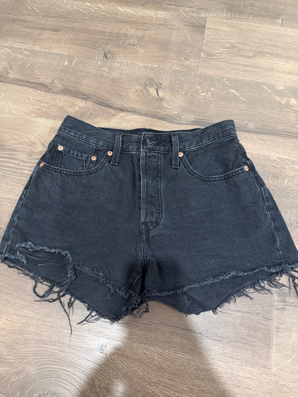 Levi's Black Frayed High-Rise Denim Shorts